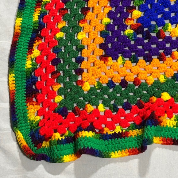 Granny Square Crochet Afghan Blanket Throw Rainbow Handmade Colorful 48x49 - Picture 2 of 8